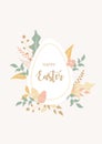 Happy Easter banner, poster, greeting card. Trendy Easter design with typography and flowers, in pastel colors. Modern minimal sty