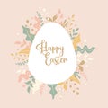 Easter egg with flower design in pastel colours. Happy Easter banner, poster, post, greeting card. Delicate flat design.