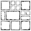 Collection of rectangular ink grunge frames, borders set. Squared hand drawn box for text with torn, damaged edges. Vector Royalty Free Stock Photo