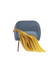 Blue sofa chair with yellow blanket