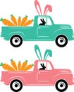 Easter truck carrot, farm truck, hello spring, tulips flower vector illustration file