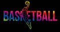 Basketball Female Player Action with Basketball Font Design Cartoon Sport Graphic Vector Royalty Free Stock Photo