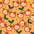 seamless pattern cartoon cat with cherry