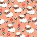 seamless pattern cartoon sheep and flower Royalty Free Stock Photo