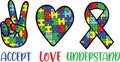 Accept love understand, autism awareness, autism puzzle, proud autism, autism day, vector illustration file