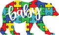 Autism baby bear, autism puzzle, autism awareness, proud autism, autism day, vector illustration file