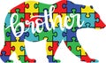 Autism brother bear, autism puzzle, autism awareness, proud autism, autism day, vector illustration file