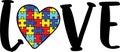 Autism love puzzle heart, autism awareness, proud autism, autism day, vector illustration file