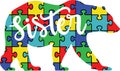 Autism sister bear, autism awareness, proud autism, autism day, vector illustration file