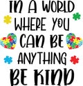 In a world where you can be anything be kind, autism awareness, proud autism, autism day, vector illustration file Royalty Free Stock Photo