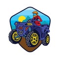 Quad ATV Extreme sport racing in badge logo design