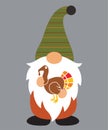 Fall gnome with turkey, happy fall, thanksgiving day, happy harvest, vector illustration file Royalty Free Stock Photo