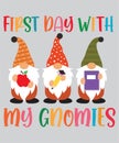 First day with my gnomies, happy fall, thanksgiving day, back to school, vector illustration file