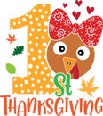 1st thanksgiving turkey face, happy fall, thanksgiving day, happy harvest, vector illustration file Royalty Free Stock Photo