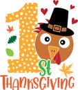 1st thanksgiving turkey face, happy fall, thanksgiving day, happy harvest, vector illustration file Royalty Free Stock Photo