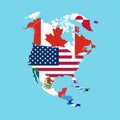 Map of the North America with flag Royalty Free Stock Photo