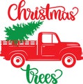 Christmas Tree Truck, farm truck, red truck, merry christmas, santa, christmas holiday, vector illustration file Royalty Free Stock Photo