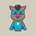 Cute super boar cartoon vector illustration. Royalty Free Stock Photo