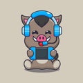 Cute boar play a game cartoon vector illustration. Royalty Free Stock Photo