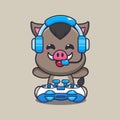 Cute boar gamer cartoon vector illustration. Royalty Free Stock Photo