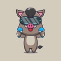 Cute boar playing virtual reality cartoon vector illustration. Royalty Free Stock Photo