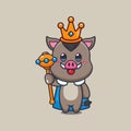 Cute king boar cartoon vector illustration. Royalty Free Stock Photo