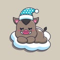 Cute boar sleep cartoon vector illustration. Royalty Free Stock Photo