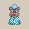 Cute boar sick cartoon vector illustration. Royalty Free Stock Photo