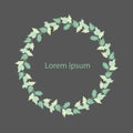 Circle green leaves wreath frame on black Lorem ipsum Royalty Free Stock Photo