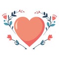 cute heart with floral frame vector illustration