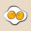 Fried egg cartoon. Twin eggs cartoon. Fried egg cartoon character design. Royalty Free Stock Photo