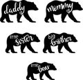 Bear family, daddy, mommy, little sister, big brother, little bear cut file, family vector illustration files Royalty Free Stock Photo