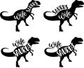 4 styles wife saurus, family saurus, matching family, dinosaur family, t-rex dinosaur vector illustration file Royalty Free Stock Photo