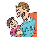 Illustration of a boy talking with his father.