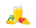 Mango smoothie in glass. Fresh healthy drink and tropical fruit. Royalty Free Stock Photo