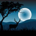 illustration with trees and deer silhouettes