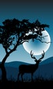 illustration with trees and deer silhouettes