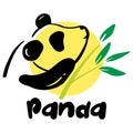Panda with bamboo and lettering. Logo concept. Royalty Free Stock Photo