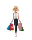 Cartoon woman holding shopping bags