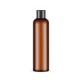 Amber Cosmetic Bottle Mockup With Black Plastic Cap. Shampoo Or Shower Gel Packaging