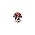 Pixelated image of smiling amanita muscaria mushroom