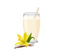 Vanilla protein shake in glass isolated on white background. Royalty Free Stock Photo