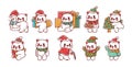 Christmas bear character elements vector illustration set Royalty Free Stock Photo