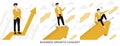 Flat vector business growth businessman standing on a flying arrows target success concept illustration