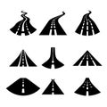 Vector black car road icons set on white background. Royalty Free Stock Photo