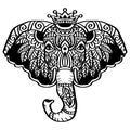 Elephant head mandala zentangle. Hand drawing illustration. Royalty Free Stock Photo