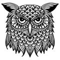 Owl head mandala zentangle. Hand drawing illustration. Royalty Free Stock Photo