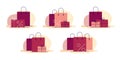 Sopping bags and loyalty programs. Set of flat icons. Vector file. Royalty Free Stock Photo