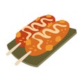 Corn dog with mozarella cheese in a plate vector illustration, asian food concept