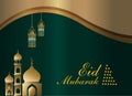 Eid Mubarak Islamic greeting banner background, holy Eid green template.